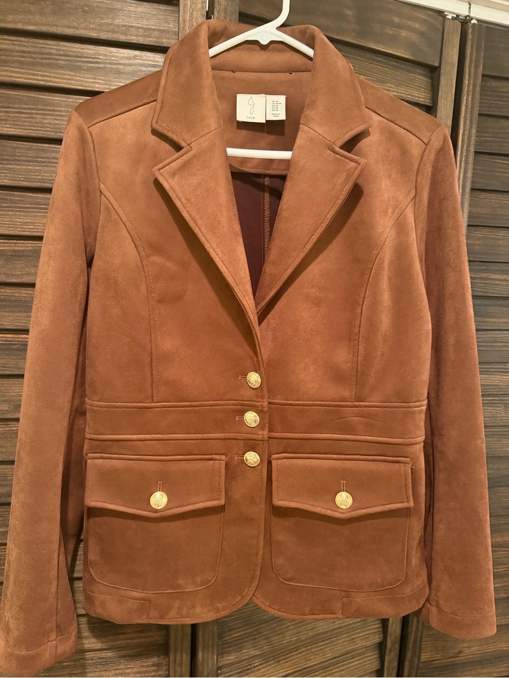 Joie faux Suede Notch-Lapel Blazer Jacket in Cognac Brown
